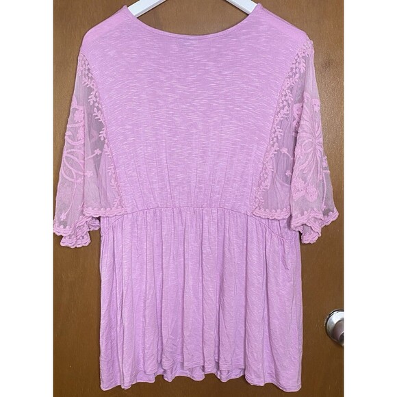 Torrid Babydoll Top Blouse Tunic Lace Short Scallop Sleeves Size 2 2X Pink - Picture 5 of 11